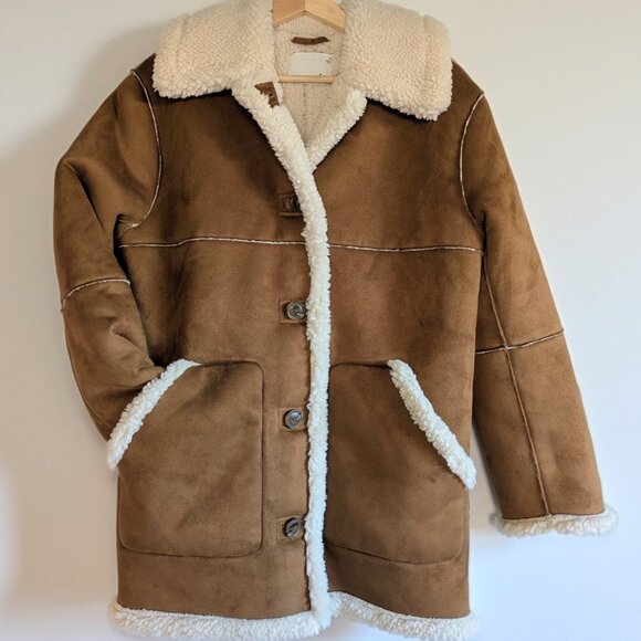 NWT Aritzia Wilfred Free Brown Faux Suede Catrina sherpa jacket Size XS - Picture 9 of 15